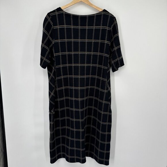 J. Jill Black Tan Plaid Ponte Dress Short Sleeve size Large Womens - Picture 11 of 13